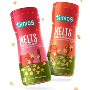 Timios Melts Wholegrain Preservative Free Kids Snacks|Apple & Cinnamon|Carrot & Cumin| 9+M| Rich in Iron Fibre & Protein|No Additives No Maida|Pack of 2|50g Each