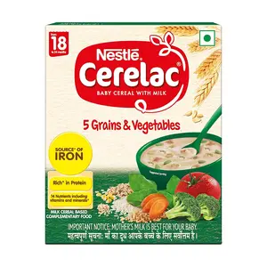 Nestle CERELAC Baby Cereal with Milk 5 Grains & Vegetables Stage 5 From 18 to 24 Months Source of Iron & Protein 300g