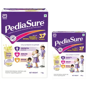 Pediasure Health and Nutrition Drink Powder 1kg Vanilla Delight Flavour Complete & Balanced Nutrition for Kids Growth - Value Pack & Health and Nutrition Drink Powder 400g Vanilla Delight Flavour