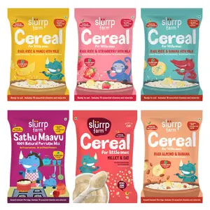 Slurrp Farm No Sugar No Salt Multigrain Cereals Trial Pack Combo | Goodness of Millets - Ragi Jowar Oats | Healthy Food for Kids | Real Fruits 300g (50g*6)