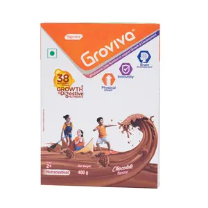 Groviva Customized Health & Nutrition Drink for Kids - Supports Digestion Physical Growth Immunity & Brain Development - Chocolate Flavour 400g (Carton)