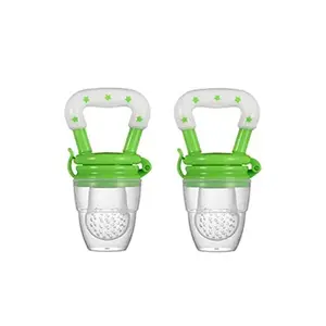 Safe-O-Kid BPA-Free Veggie Feed Fruit Nibbler/Silicone Food Soft Pacifier/Feeder for Baby (M Size for 6-9 Months Babies Green) - Pack of 2