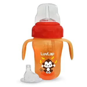 LuvLap Banana Time 210ml Anti Spill Interchangeable Sipper / Sippy Cup with Soft Silicone Spout and Straw BPA Free 6m+ (Orange)