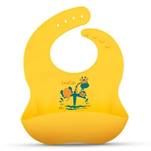 LuvLap Silicone Baby Bib for Feeding & Weaning Babies & Toddlers Waterproof Washable & Reusable Non Messy Easy Cleaning No Bad Odour Adjustable Neckline with Buttons (Yellow)