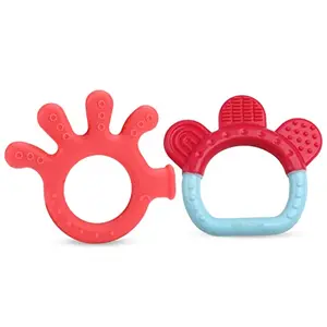 LuvLap Baby Silicone Teether for teething gums Dual Pack Teething Toy for Infants and Babies 100% Food Grade Silicone Finger & Ring design with Textured surfac