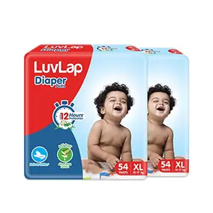 LuvLap Baby Diaper Pants XL Size (Extra Large) with Aloe Vera Lotion for rash protection Pack of 108 Count (54x2) with upto 12Hr protection For babies of 12 to 17Kg Jumbo pack