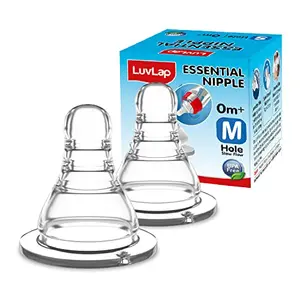 Luvlap Anti-Colic Essential Teat/Nipple for Slim Neck Bottle 2pcs Medium Flow 3m+ White