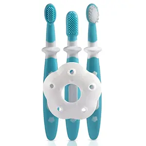 LuvLap Baby Training Toothbrush Set BPA Free 6m+ (Blue)