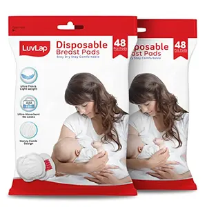 LuvLap Disposable Breast Pads - Ultra Thin and Super Absorbent -White Pack of 96