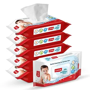 LuvLap Paraben Free 99% Pure Water Nourishing Baby Wipes with Fliptop Lid (72 Wipes/Pack Pack of 6)