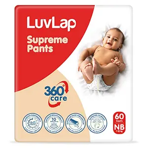LuvLap Supreme Diaper Pants New Born (NB) 0 to 5kg 60pcs 360Â° skin care with 10 million breathable pores Aloe Vera for superior Rash prevention upto 12hr protection 5 layer super light core