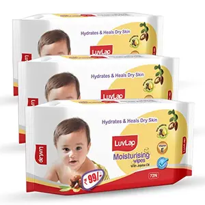 LuvLap wipes for baby skin with Jojoba Oil Paraben Free Fragrance Free pH Balanced Dermatologically Safe Baby Wipes Rich in Vitamin E Aloe vera & chamomile extract 72 Wipes/ pack 3 Packs