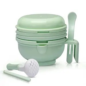 LuvLap 9 in 1 Baby Food Masher Mill Food Grinder Cum Processor with Multifunction Textured Mashing & Filtering Plates with Serving Bowl (Light Green)