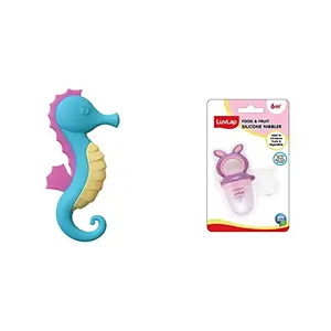 LuvLap Sea Horse Baby Teether Teething Toy for Infants and Babies 100% Food Grade Silicone Multicolor & LuvLap Bunny Food & Fruit Nibbler