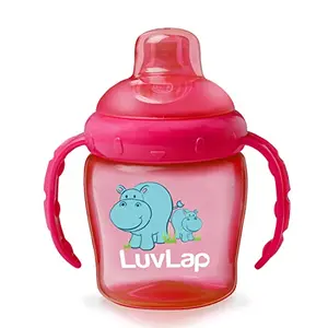 LuvLap Hippo Spout Sipper for Infant/Toddler 225ml Anti-Spill Sippy Cup with Soft Silicone Spout BPA Free 6m+ (Pink)