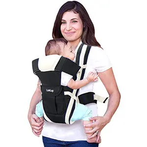 LuvLap Elegant Baby Carrier with 4 carry positions Baby carrier for 4 to 24 months baby Adjustable New-born to Toddler Carrier with cushioned leg support Max weight Up to 15 Kgs (Black)