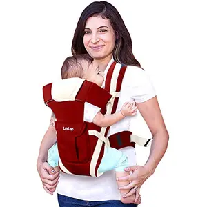 LuvLap Elegant Baby Carrier with 4 carry positions Baby carrier for 4 to 24 months baby Adjustable New-born to Toddler Carrier with cushioned leg support Max weight Up to 15 Kgs (Maroon)