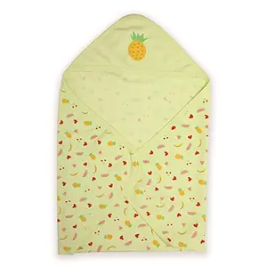 LuvLap Cotton Hooded Wrapper - Baby Towel for New Born | Big Size 75cm x 75cm | Soft Safe & Skin-Friendly | Perfect for Newborns 0-12 Months | Lightweight & Travel Friendly Pineapple Print - Yellow