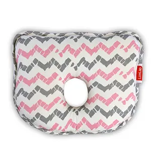 LuvLap Memory Foam Baby Head Shaping Pillow Baby Pillow for Preventing Flat Head Syndrome 25 cm X 21 cm X 4.2 cm 0m+ Bunny Shape Zigzag Print (Pink Grey)