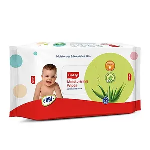LuvLap Paraben Free wipes for baby skin with Aloe Vera Fragrance Free pH Balanced Dermatologically Safe Baby Wipes Rich in Vitamin E & chamomile extract 72 Wipes