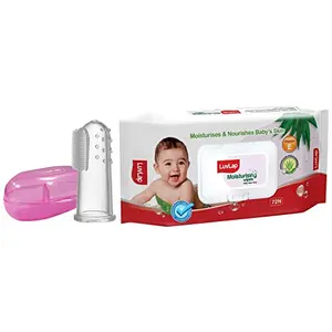 LuvLap Baby Silicone Finger ToothBrush & LuvLap Paraben Free wipes for baby skin With Lid Pack