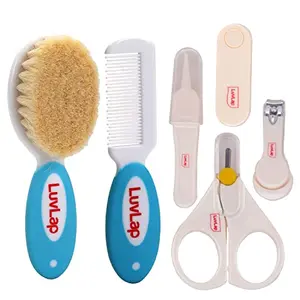 LuvLap Baby Nail & Hair Grooming Set Contains 4pcs Nail Grooming Items & Hair Grooming Natural Soft Brush & Comb Set