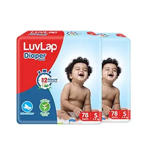 Luv Lap Baby Diaper Pants S Size (Small) with Aloe Vera Lotion for rash protection Pack of 156 Count (78x2) with upto 12Hr protection For babies of 4 to 8Kg Jumbo pack