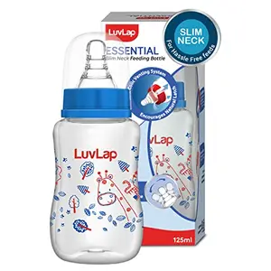 LuvLap Anti-Colic Slim Regular Neck Essential BPA-Free Baby Feeding Bottle 125ml Blue