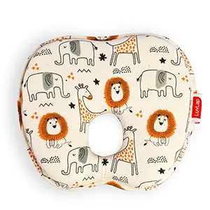 LuvLap Memory Foam Baby Head Shaping Pillow Baby Pillow for Preventing Flat Head Syndrome 24 cm X 21 cm X 4 cm 0m+ Apple Shape Animal Print (Orange)(Pack of 1)