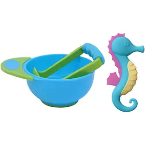 LuvLap Baby Food Grinding Cum Feeding Bowl & Sea Horse Baby Teether Teething Toy for Infants and Babies 100% Food Grade Silicone Multicolor