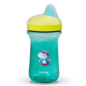 LuvLap Happy Hippo Hard Spout Sipper for Infant/Toddler 300ml Anti-Spill Sippy Cup with Easy Sip Bite Resistant Hard Spout Ergonomic Shape BPA Free 6m+ (Green Polypropylene (PP))