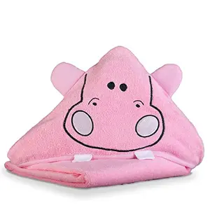 LuvLap Hooded Baby Bath Towel for New Born Super Soft Made with Super Soft and Highly Absorbent 100% Zero Twist Cotton Can be Used for Baby Swaddling (Pink Hippo)