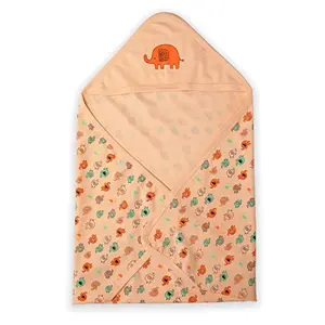LuvLap Cotton Hooded Wrapper - Baby Towel for New Born | Big Size 75cm x 75cm | Soft Safe & Skin-Friendly | Perfect for Newborns 0-12 Months | Lightweight & Travel Friendly Elephant Print - Pink