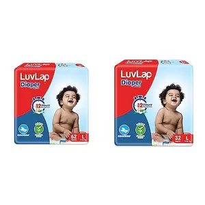 LuvLap Baby Diaper Pants L Size (9-14kg) Pack of 62 Count & 32 Count with Aloe Vera Lotion for rash protection Upto 12Hr protection