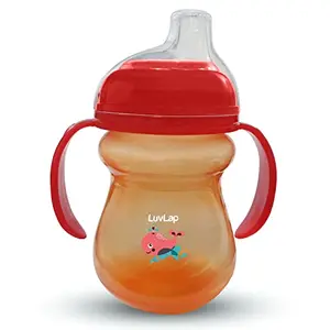 LuvLap Moby Little Spout Sipper for Infant/Toddler 240ml Anti-Spill Sippy Cup with Soft Silicone Spout BPA Free 6m+ (Orange)