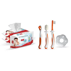 LuvLap 99% Pure Water Baby Wipes 72 Wipes/Pack 3 Packs & LuvLap Baby Training Toothbrush Set 3 pcs (white/orange)
