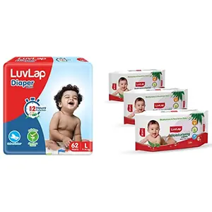 LuvLap Baby Diaper Pants L Size with Aloe Vera Lotion for rash protection Pack of 62 Count with upto 12Hr protection For babies of 9 to 14Kg & Mositurising wipes for baby skin with Aloe Vera