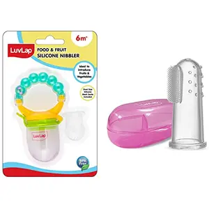 LuvLap Pearly Food & Fruit Nibbler & LuvLap Baby Silicone Finger Toothbrush with case for Easy Cleaning Massaging and Soothing Gums Oral Hygiene
