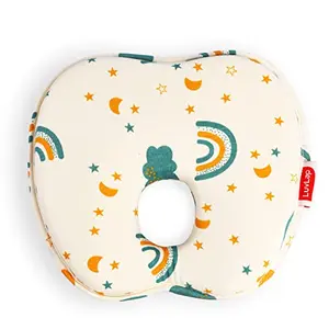 LuvLap Memory Foam Baby Head Shaping Pillow Baby Pillow for Preventing Flat Head Syndrome 24 cm X 21 cm X 4 cm 0m+ Apple Shape Rainbow Print (Teal)(Pack of 1)