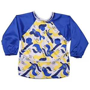 LuvLap Long Sleeve Baby Bib Cum Apron Full Sleeve Toddler's Leak-Free Baby Bib with Sleeves Washable/Lightweight/Wipe able Baby Feeding Essential 6-24 Months Bib Shirt with Pocket Blue