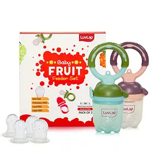 Luv Lap Baby food and fruit feeder twin pack with three Feeder Sack sizes BPA Free Green & Pink