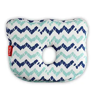 LuvLap Memory Foam Baby Head Shaping Pillow Baby Pillow for Preventing Flat Head Syndrome 25 cm X 21 cm X 4.2 cm 0m+ Bunny Shape Zigzag Print (Sky Blue)(Pack of 1)