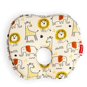 LuvLap Memory Foam Baby Head Shaping Pillow Baby Pillow for Preventing Flat Head Syndrome 24 cm X 21 cm X 4 cm 0m+ Apple Shape Animal Print (Mustard)(Pack of 1)