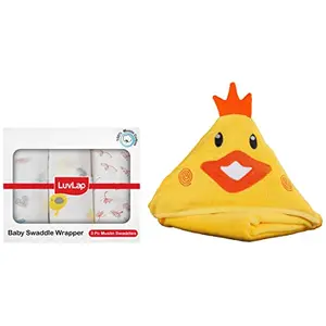 LuvLap Muslin Swaddle Birds White & Hooded Baby Bath Towel for New Born Super Soft Made with Super Soft and Highly Absorbent 100% Zero Twist Cotton Can be Used for Baby Swaddling (Yellow Chicken)
