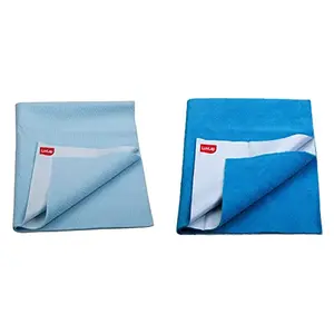LuvLap Instadry Extra Absorbent Dry Sheet/Bed Protector - Sky Blue 0m+ - Small 50 x 70cm & LuvLap Instadry Extra Absorbent Dry Sheet/Bed Protector - Royal Blue 0m+ - Small 50 x 70cm