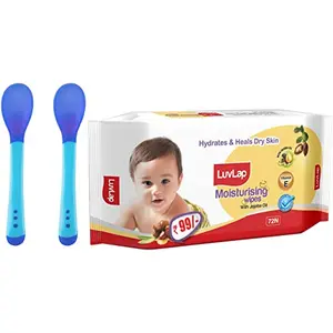 LuvLap Tiny Love Heat Sensitive Baby Feeding Spoons Set 2 pcs Blue & Wipes for Baby Skin 72 Wipes