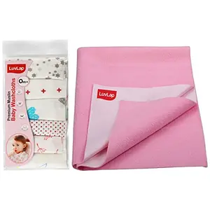 LuvLap Muslin Cotton Cloth Premium Baby Washcloth Dots Hearts Print Pack of 6 Pcs Multicolour & Instadry Anti-Piling Fleece Extra Absorbent Quick Dry Sheet for Baby Pack of 1 Baby Pink