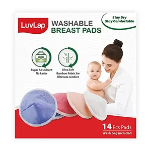 Luv Lap Natural Bamboo Washable Nursing Breast Pads for Breast Feeding Mothers Beautiful Pastel Shades Contoured Shape for snug fit Nipple Pad Includes Laundry Bag Super Absorption 14Pc