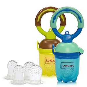 Luv Lap Baby food and fruit feeder twin pack with three Feeder Sack sizes BPA Free Brown and Blue