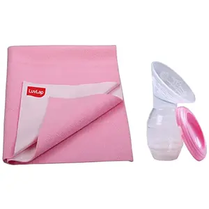LuvLap Instadry Anti-Piling Fleece Extra Absorbent Quick Dry Sheet for Baby Small Size 100x140cm Pack of 1 Baby Pink & Silicone Food Grade Breast Milk Catcher/Saver(White 100ml)